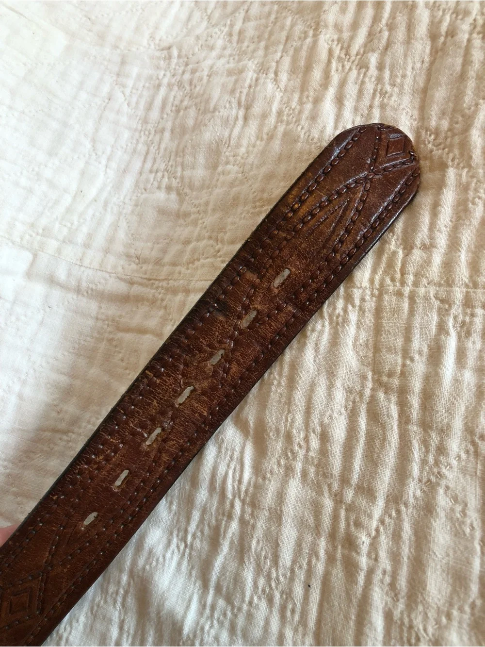 Western Brown Leather Belt w/ Silver 'Red & White' Cow Buckle | 32